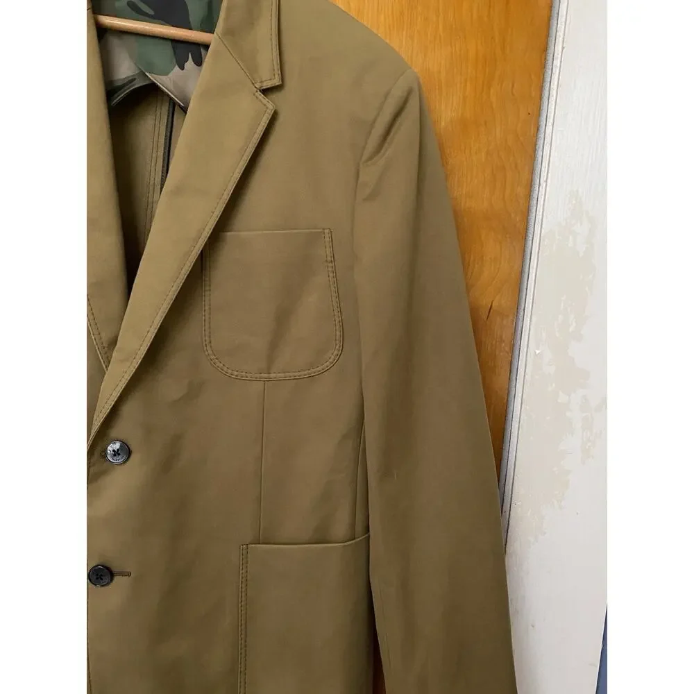 VALENTINO GARAVANI Tan Green Blazer twill sport coat camo lining Size 54 44” Ch
